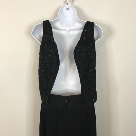 Tadashi Shoji Evening Gown 2 PC Beaded Sz 4 Black Special Occasion Maxi Dress - Picture 9 of 13